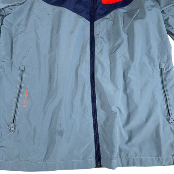 Nike Packable Running Wind Rain Jacket Womens XL‎ Hooded Big Logo Blue Gray - Picture 2 of 11